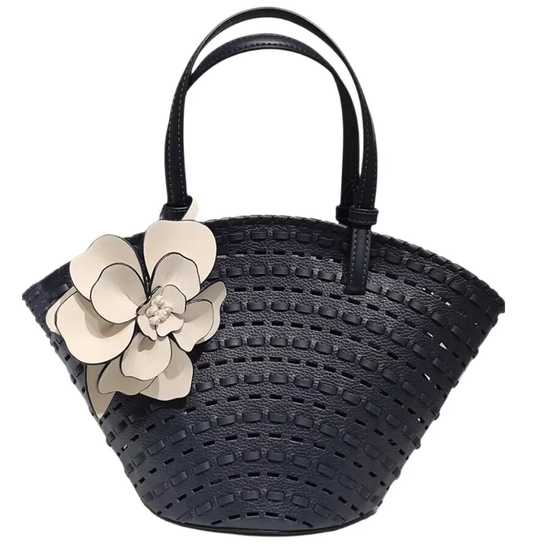 NEW pu leather Handheld Hollow Woven Tote Bag Vegetable Basket Shoulder Bags Beach Vacation Picnic Handbag Summer