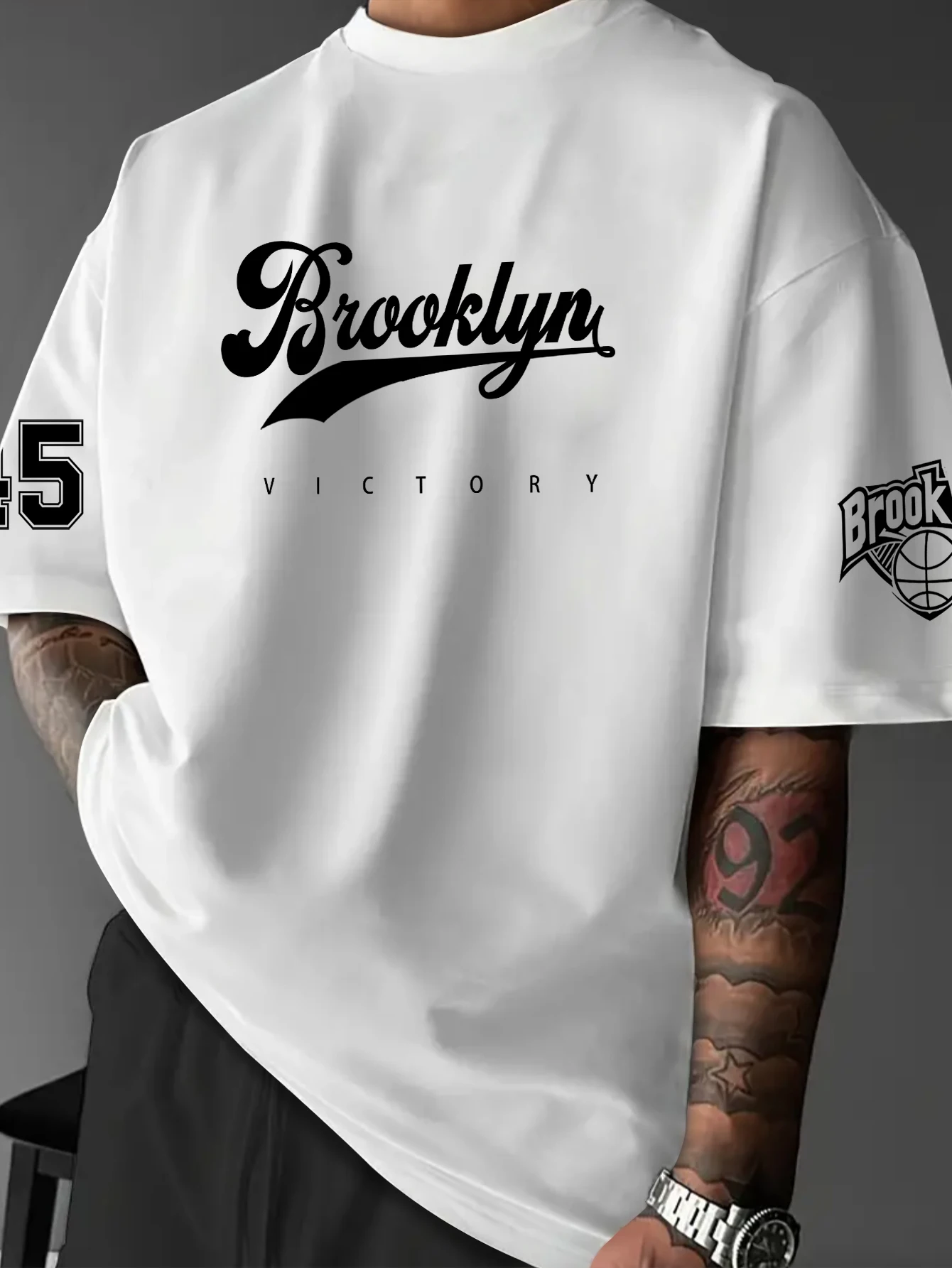 Men's Summer New Fashion Printed T-Shirt Brooklyn Victory Basketball Print Machine Washable S-XXL