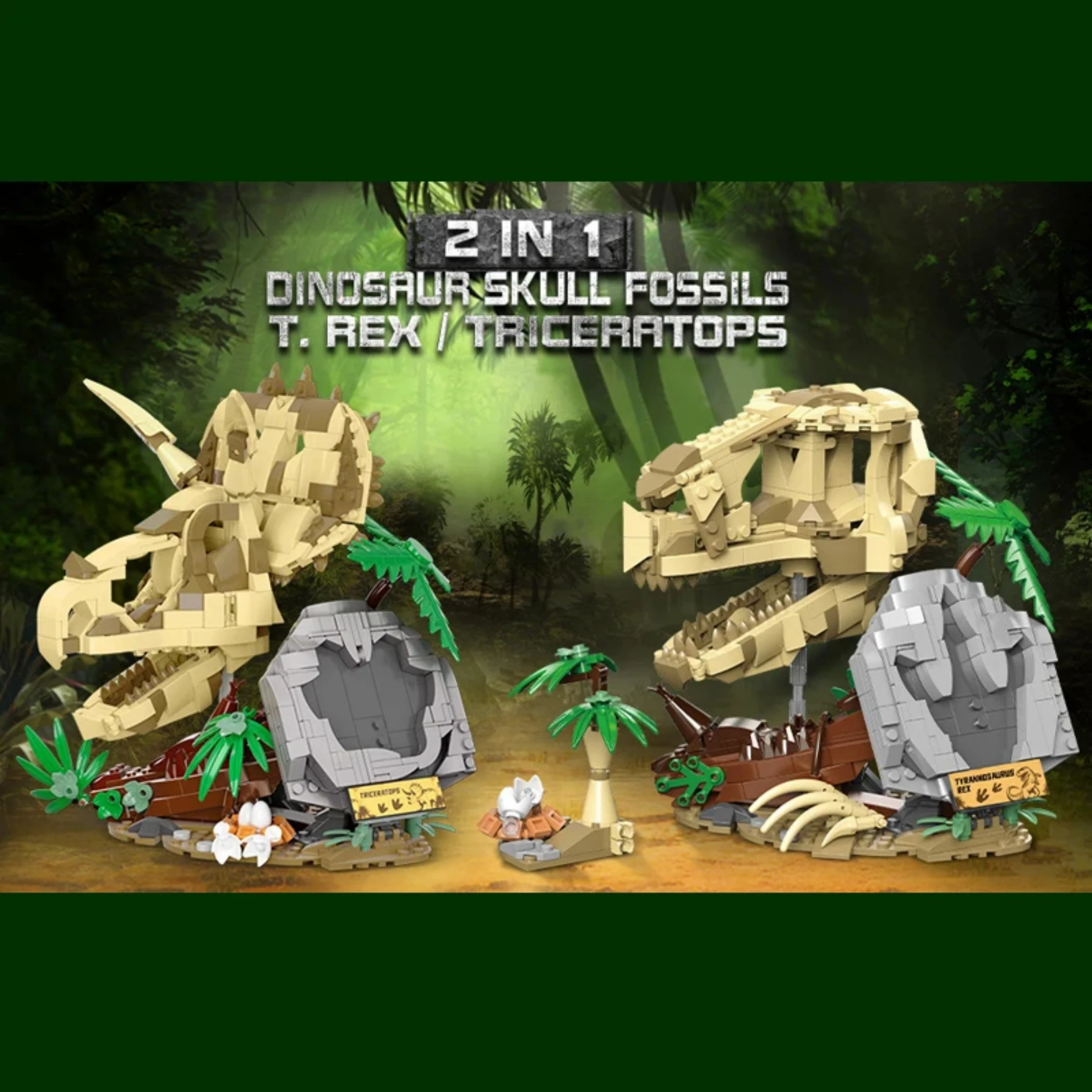 

2 in 1 Fossil Dinosaurs Moc Building Blocks Animals Assembly Models Toys for Kids Halloween Christmas Gifts Desktop Decorations