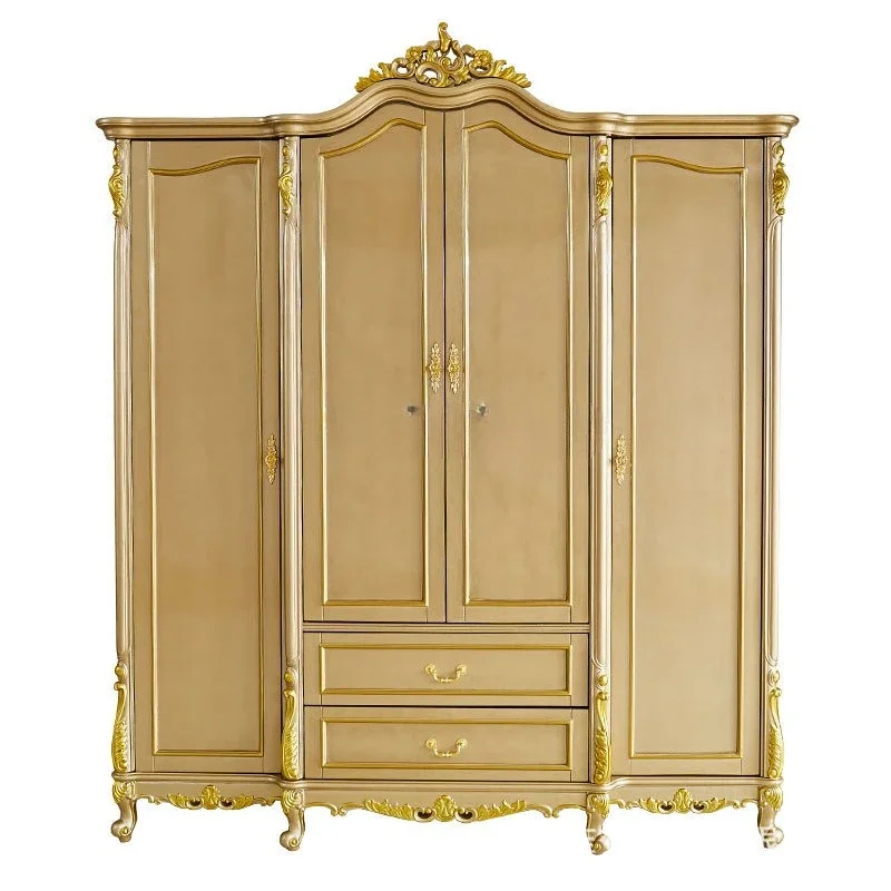 

European solid wood large wardrobe combination cabinet bedroom high-end luxury classical luxury vertical cabinet wardrobe