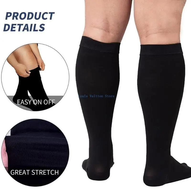 L5YB جوارب ضغط كبيرة الحجم واسعة العجل الركبة عالية دعم جوارب للنساء والرجال الممرضات تشغيل السفر الحوامل #3