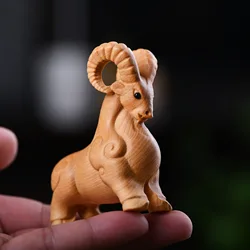 Cliff Cypress Wood Carving Zodiac Sheep Ornament Miniature things Creative Figurine Office Desktop Home Decoration gift