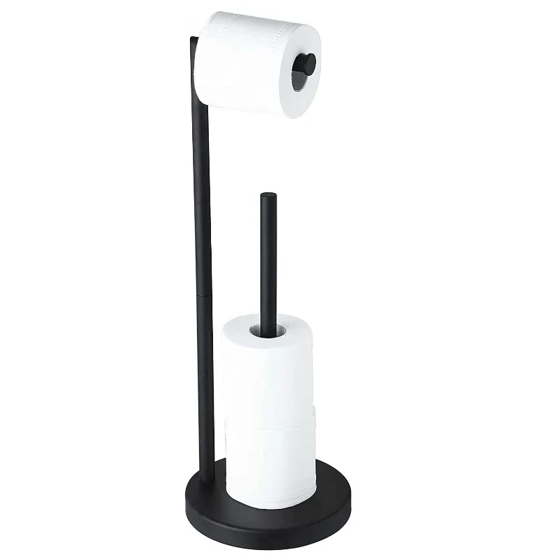 

Toilet Paper Roll Holder Stand Matte Black Bathroom Free Standing Toilet Tissue Paper Roll Holder Stand with Reserve Function