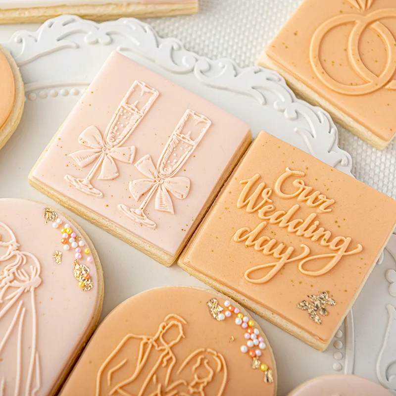 Wedding Engagement Ring Bride Groom Cookie Press Stamp Embosser Cutter Acrylic Fondant Sugar Craft Cutter Cake Decoration Tool