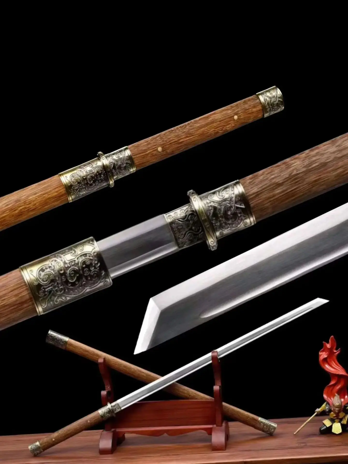 Chinese Tan Battle Sword, Breaking Army, Real Handmade Multi Refined Extreme Manganese Steel Blade, Unsharpened