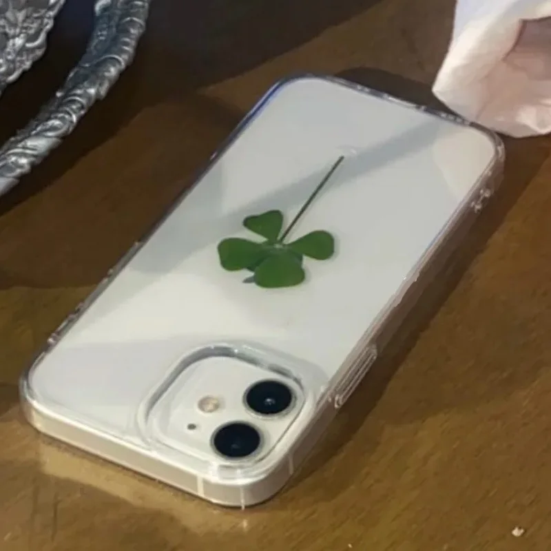 Urocze, proste etui na telefon z motywem szczęśliwej koniczyny na iPhone 17 16 15 14 13 12 11 Pro Max Mini SE 7 8 Plus Y2K, miękkie, przezroczyste etui ochronne. — zdjęcie produktu 2