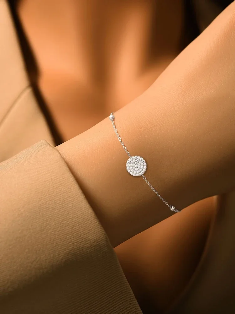 925 Sterling Silver Fashion Simplicity Round Beads Zircon Bracelet For Women Anniversary Party High Quality Fine Jewelry