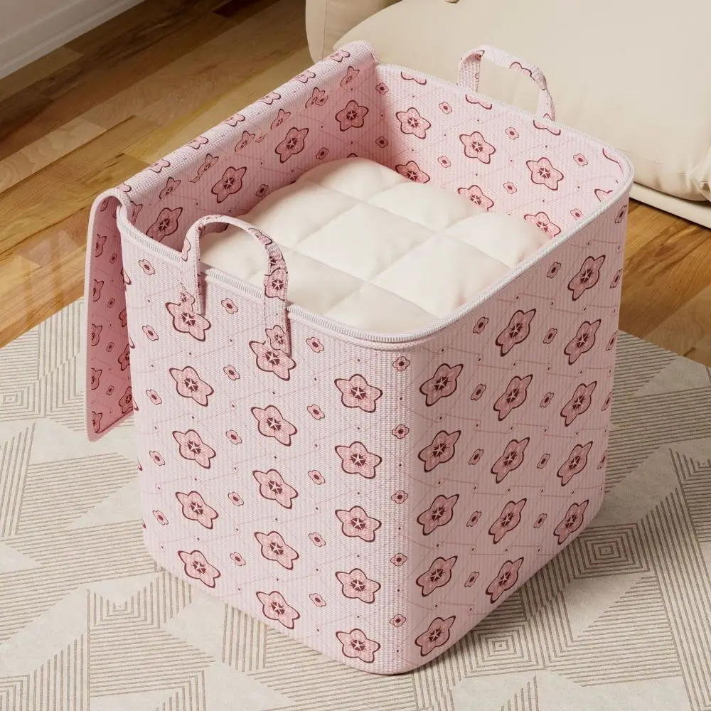 Portable With Handle Clothes Storage Bins Foldable Large Capacity Wardrobe Sorting Storage Bucket Dust-Proof Cherry Blossom