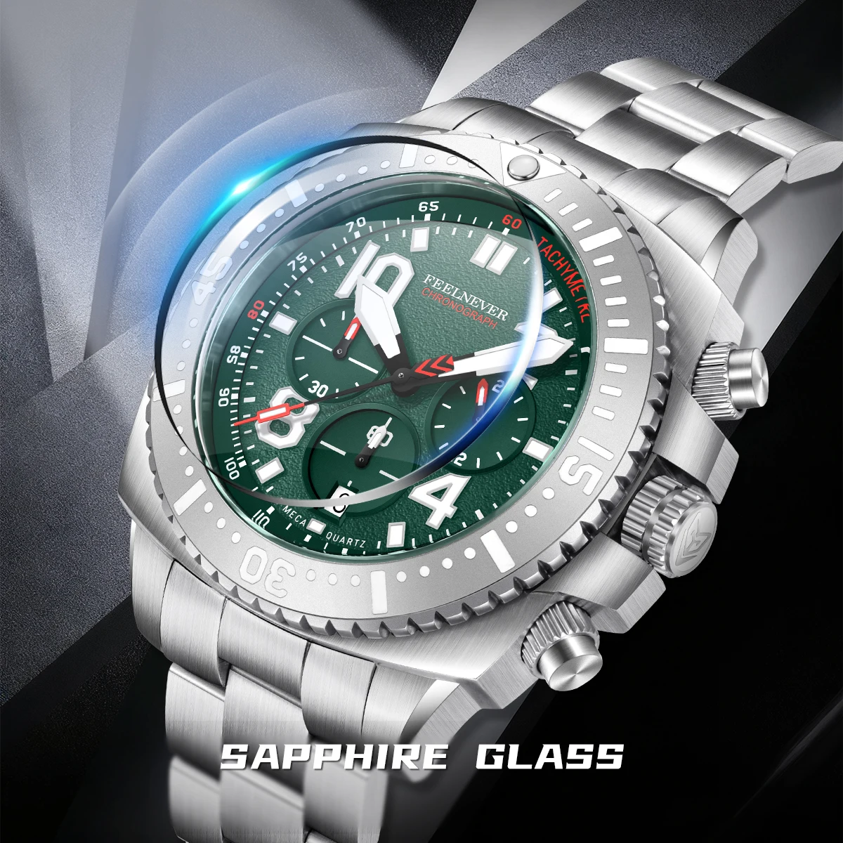 FeelNever Simple Dial Quartz Man Watch Business Luxury Stainless Steel Waterproof Luminous Sapphire Glass Calendar Men's Watches view 4