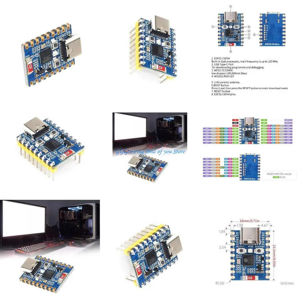 

H9EB ESP32-C6 Development Board Powerful, 160MHz Frequency, WiFi6 2.4G Support Double Processors 32bit Low power