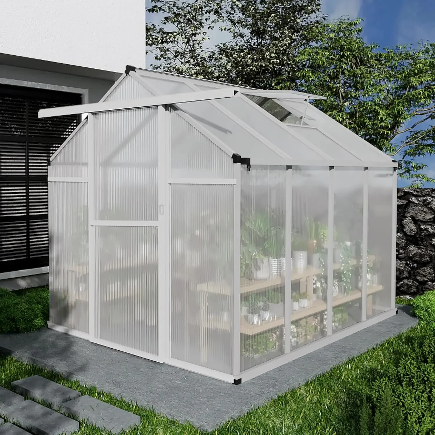 

6 x 8 FT Greenhouse for Outdoors, Polycarbonate Garden Backyard Greenhouse with Adjustable Roof Vent, Aluminum room