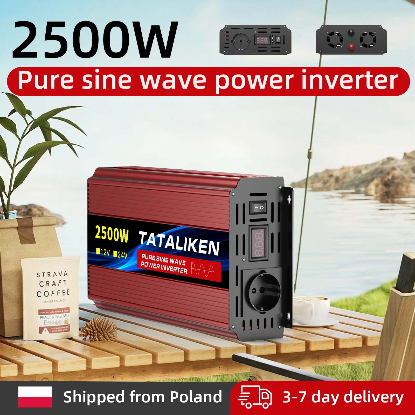 3500W 4000W Reiner Sinuswellen-Wechselrichter 12V auf 220V, Hochleistungs-Steckeradapter für Reiskocher, Wasserkocher, Heizgeräte, LKW, Boot, netzunabhängiges Wohnen