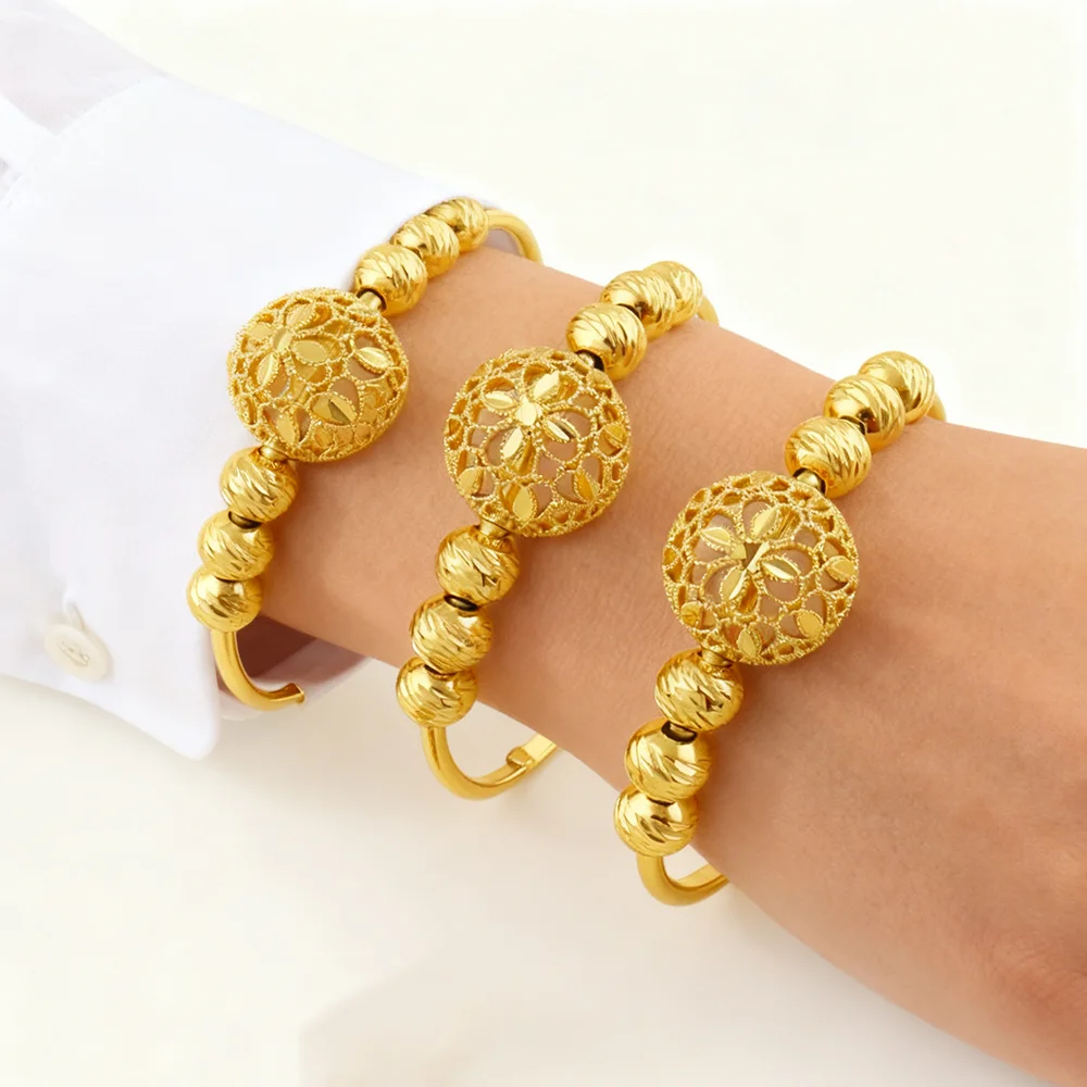 Ethiopian Hawaiian Jewelry Bangle 18k Gold Plated Bracelet for Women Flower Bangle African Free Shipping Valentine's Day Gift