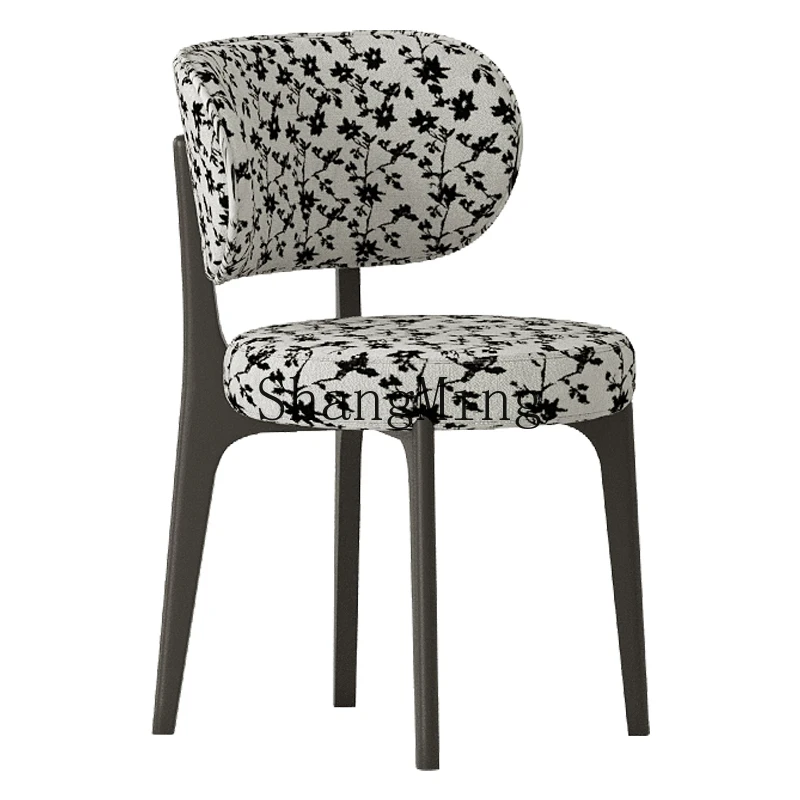 

LXY simple solid wood backrest home medieval wabi-sabi wind jacquard dining chair light luxury high-end dining table and chairs
