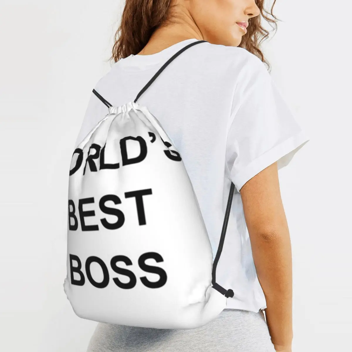 

Worlds Best Boss The Office Dunder Mifflin Backpacks Portable Drawstring Bags Sundries Bag Book Bags for Travel Students