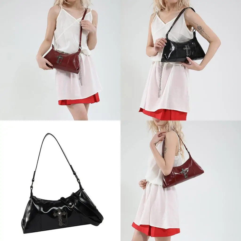 

D46D Retro Inspired Handbag with PU Leather And Rivet Detail Shoulder Bag Adjustable