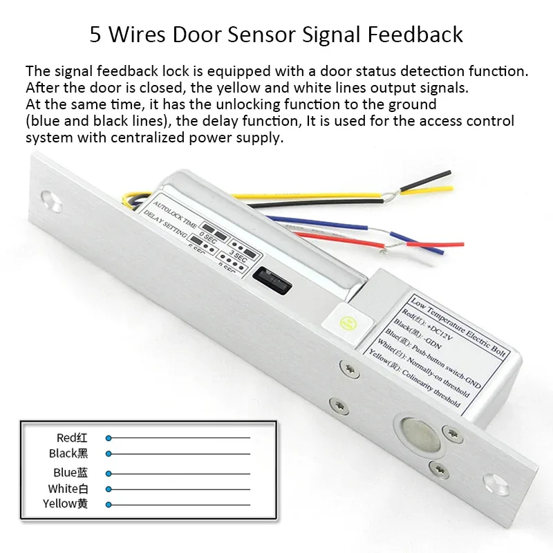 DC12V Fail Safe Electric Bolt Lock Low Temperature Drop Electronic Mortise Door Locks with Time Delay for Access Control System