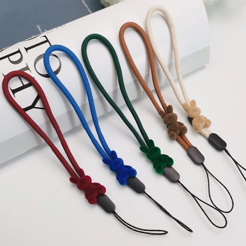 Mobile Phone Lanyard Wrist Short Fluffy Rabbit Woven Belt Pendant Ring Short Simple Pendant Universal Chain Finger Clasp Sling