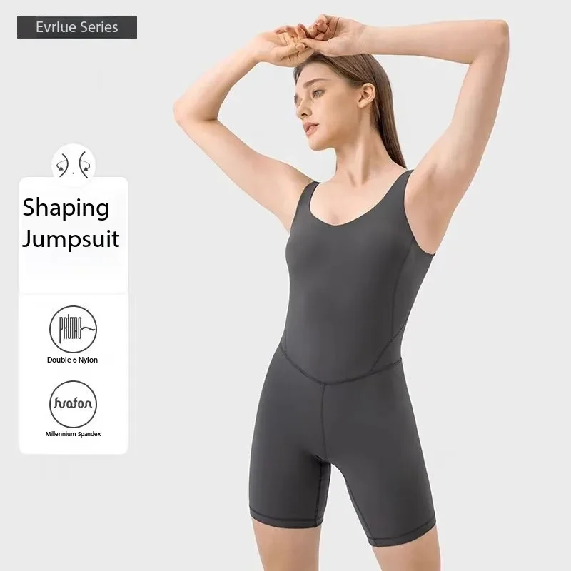 

Lemon Sleeveless Workout Sportswear Jumpsuits Women's One-Piece Yoga Set Nylon Padded Push Up Gym Clothes Fitness Short Bodysuit