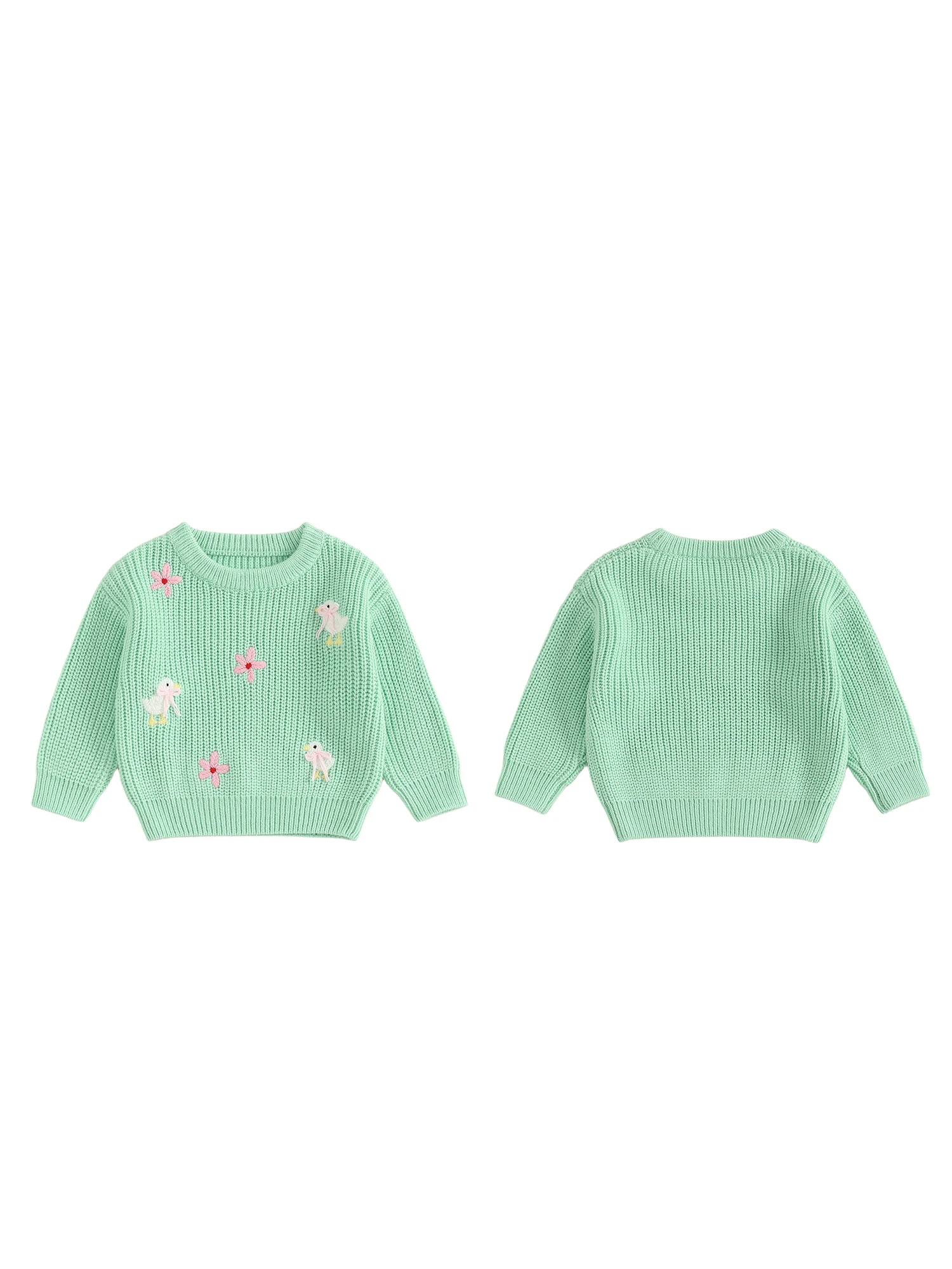 

Toddler Girl Winter Sweaters Long Sleeve Crew Neck Cable Knit Pullover with Pom Pom Detail and Snowflake Embroidery