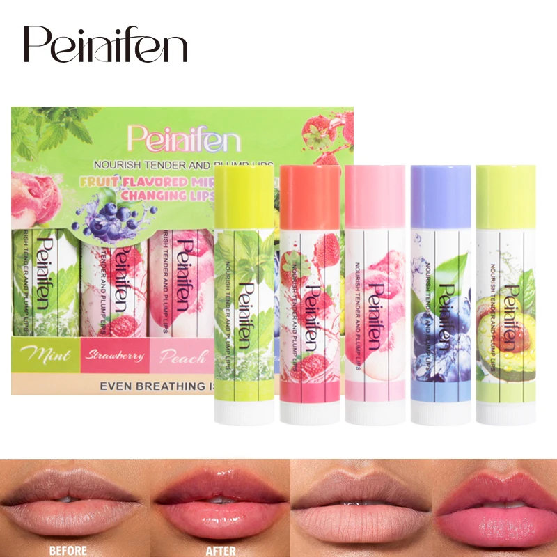 Paquete de 5 bálsamos labiales hidratantes con sabor a fruta, aumentan la nutrición, mascarillas labiales, barras de labios, reducen las líneas de los labios, adecuados para los labios secos