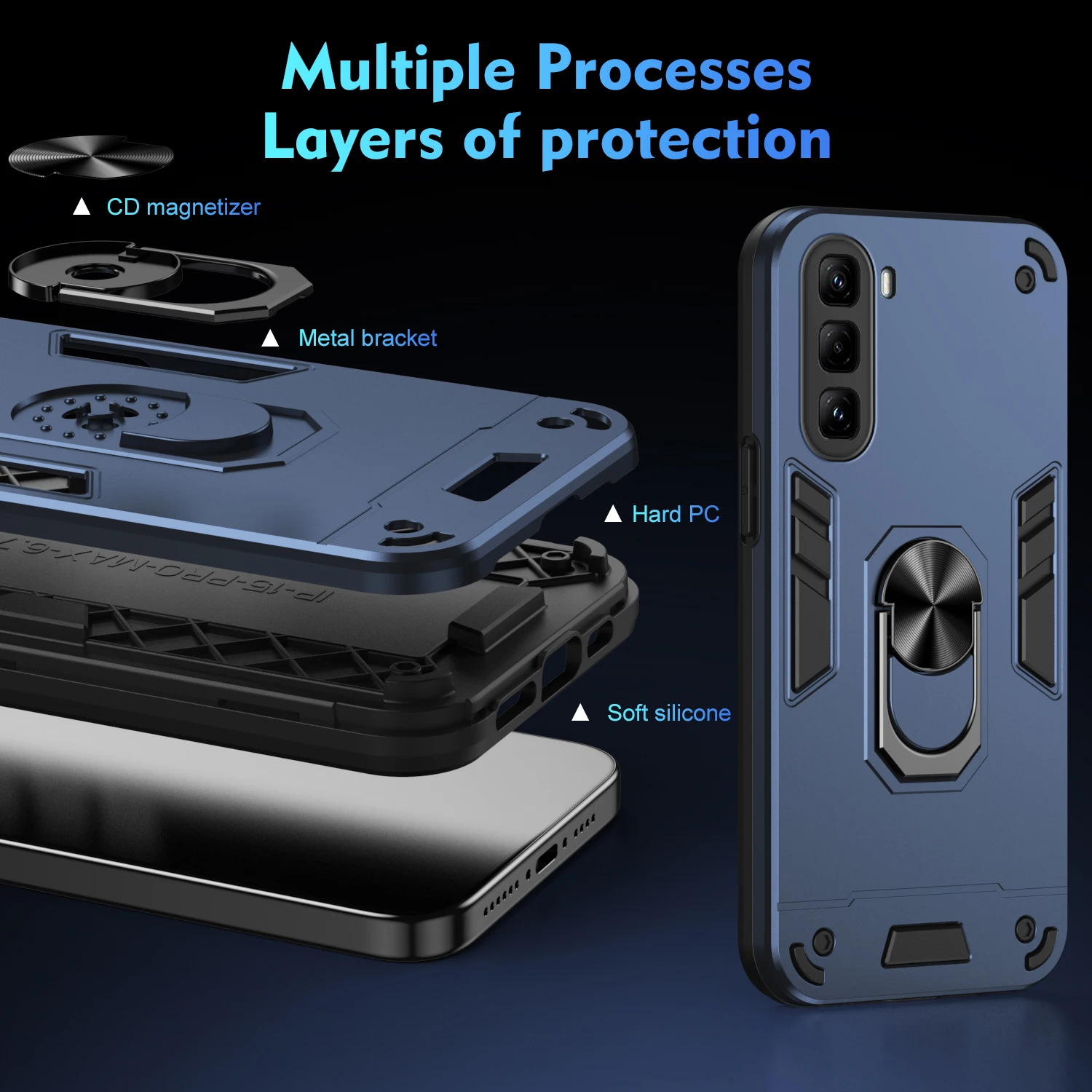 Case for Infinix Hot 50 Pro 4G Car Magnetic Ring Holder Silicone Protection Hard Armor Phone Cover InfinixHot50Pro X6881 Shell