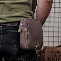 Genuine Leather Men's Shoulder Bag Casual Crossbody Bags Waist Belt Pouch Tool Messenger Bags For Male Portable Waist Pack