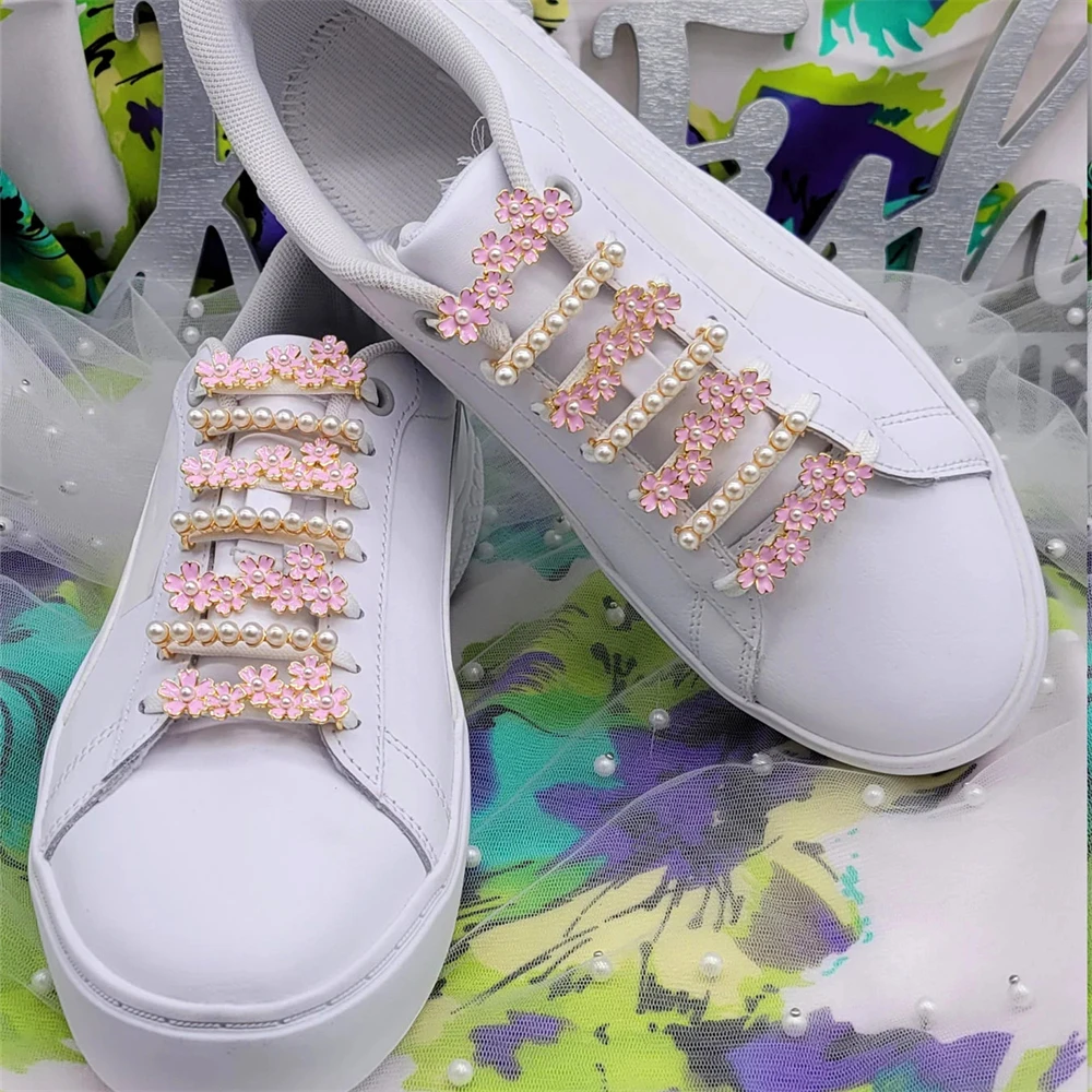 1pcs Sakura Shoelace Charm Metal Sneaker Jewelry Decoration Pearl CZ Angel Wings Shoe Buckles for Women Girls Bow Star Shoe Lace