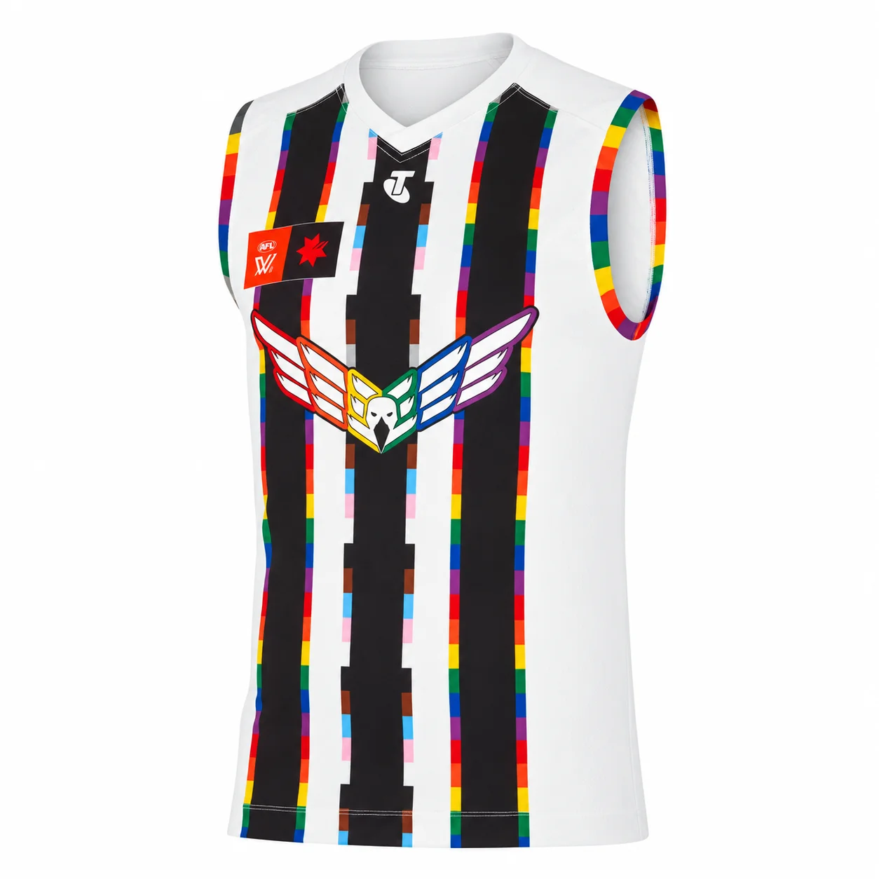 Collingwood Magpies, schwarzes und weißes Trikot für den australischen Fußball, Herrenmodell, ärmelloses Sportshirt mit V-Ausschnitt für das Training. – Detail 6