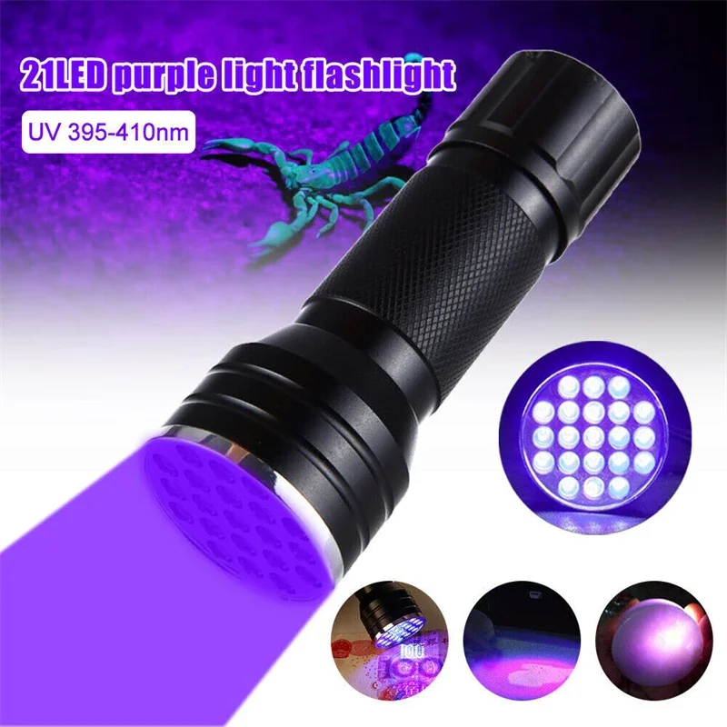 

21LED UV Flashlight Glue Curing Flashlamp Ultraviolet Ink Dryer Money Fluorescer Detector UV Oil Curing Purple Light Torch Torch