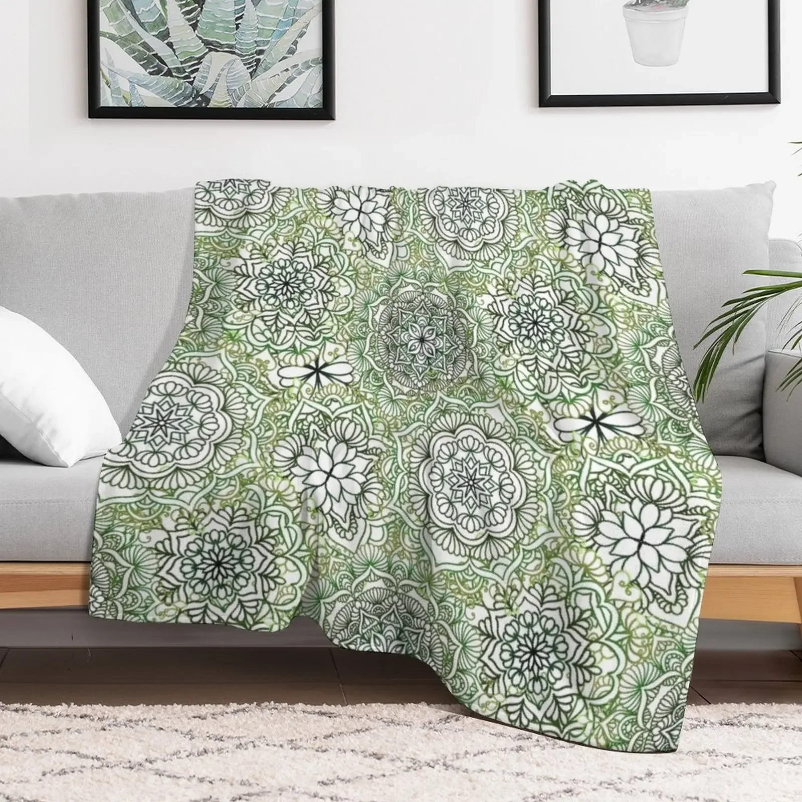 Olive Green Happy Mandalas Throw Blanket Blankets For Sofas cosplay anime anime Softest Blankets