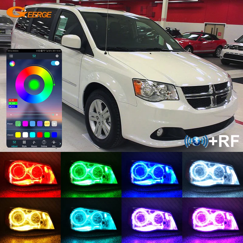 

For Dodge Grand Caravan 2011 2012 2013 2014 2015 - 2019 Bluetooth APP Multi Color Ultra Bright RGB LED Angel Eyes Kit Halo Rings