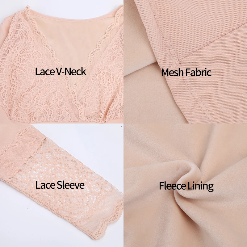 Thermal Underwear Lace V Neck Thermo Lingerie Women Winter Clothing Warm Top Inner Wear Thermal Shirt Undershirt Intimate