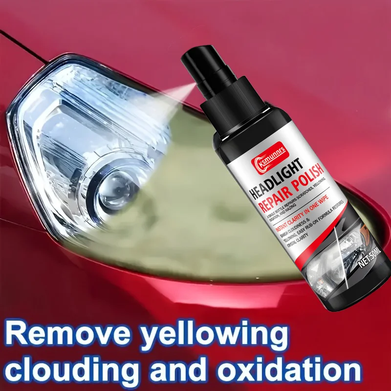 Car headlight repair spray - fixes yellowing, cloudiness, oxidation, and scratches, making your lights brighter