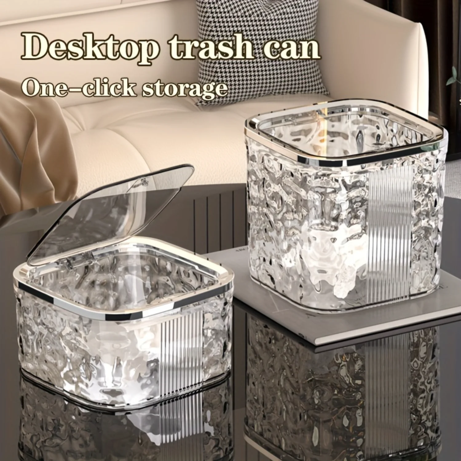 1pc Mini Press-Top Trash Bin, Plastic Waste Basket With -Up Lid, For Desktop,  Office Desk & Tabletop Organizer, Living Room & B