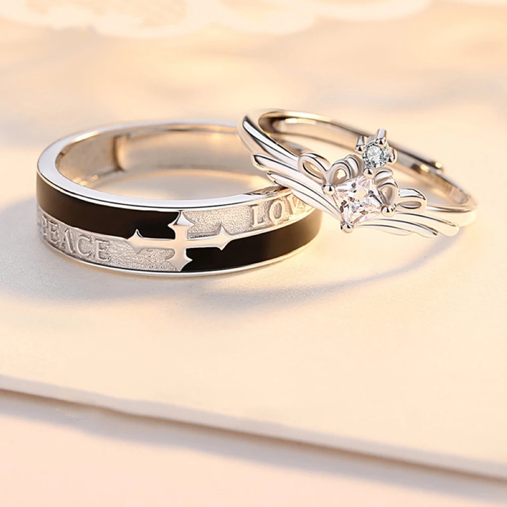 Crown Aadjustable Wedding Couple Rings Copper Plated Platinum Overlap Opening Finger Jewelry Wholesale Drop Shipping