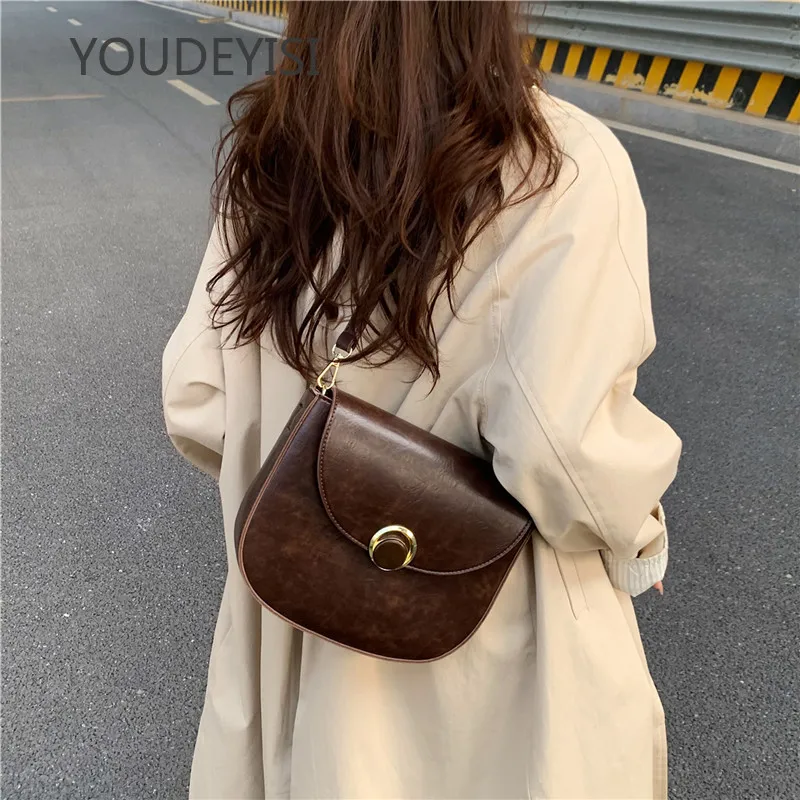 YOUDEYISI Retro Saddle Bag: Textured Women\'s Bag, Korean Version of One-shoulder Messenger All-match Fashion Style