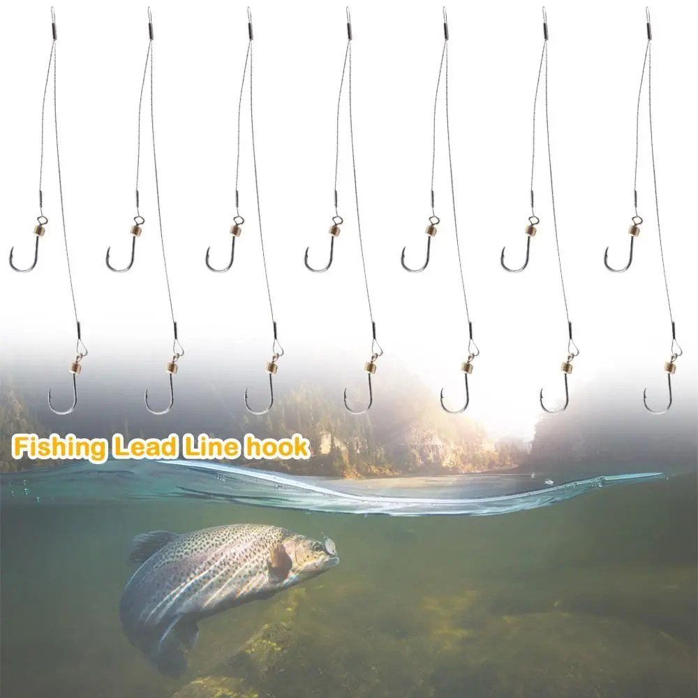 10/23cm Fishing Lead Line Hook Stainless Steel String Rolling Swivels Anti-bite Thread Rope Wire Clip Leash Fish Hook Fishing