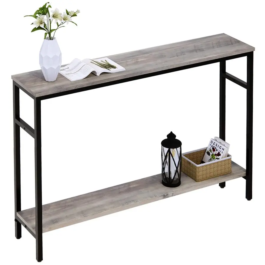 

Console Table, 47 Inch Sofa Table with Adjustable Shelf, 2Tier Long Skinny Table for Hallway, Entryway, Living Room, Foyer, Gre