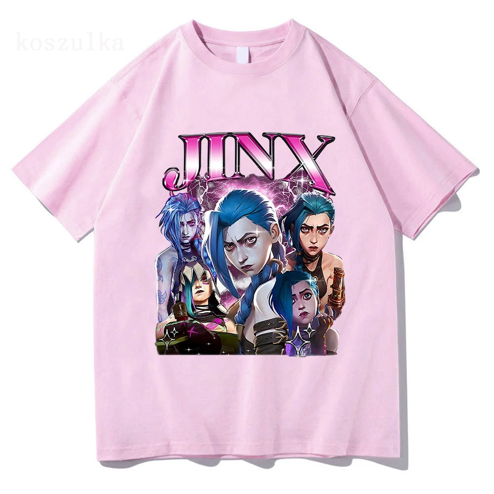 Arcane 2 T Shirts Fashion Women Harajuku Aesthetic Retro Anime Vi Jinx Tshirt Unisex High Quality Cartoon Cotton Tee Shirt Tops