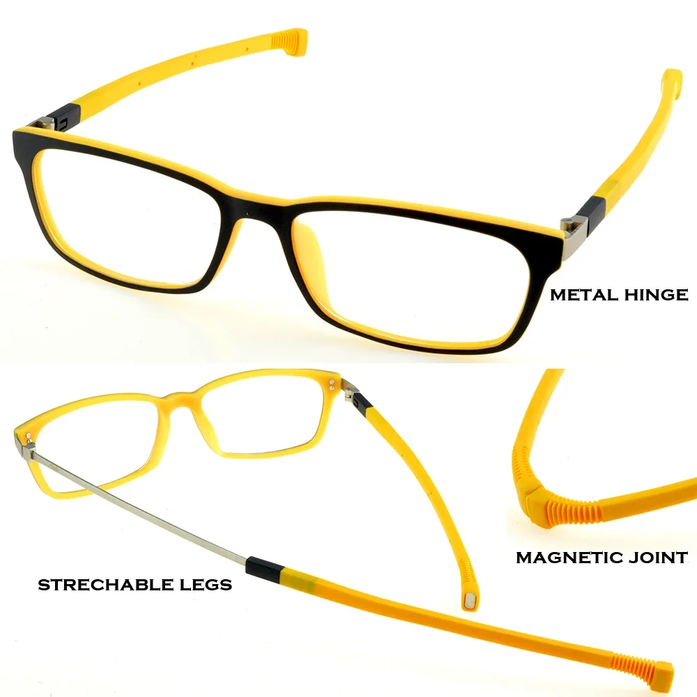 

Clara Vida Limited!!! Passion Yellow Black Magnetic Joint Hanging Sport Strechable Legs Anti Shock Optical GLasses Frame