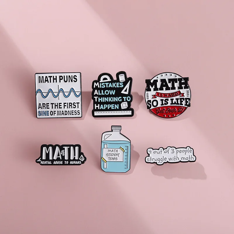 Creative Letter Enamel Brooch Life Math Function Sticky Note HELLO Never Stop Bob WiFi Metal Badge Punk Lapel Pins Jewelry Gift