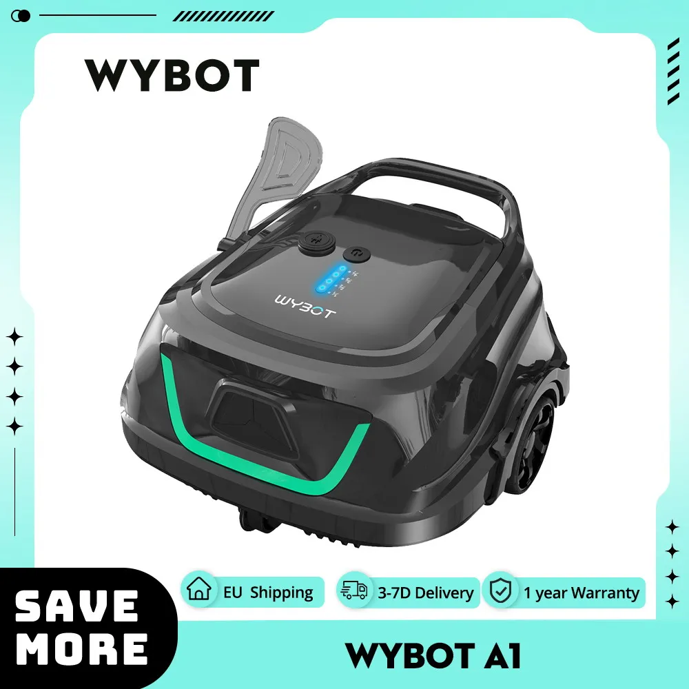 WYBOT A1 Cordless Pool Robot Vacuum Double Filters 120min Runtime, 80-100㎡ Ideal Pool Size, max. 8.2ft(2.7m) Water Depth 2600mA