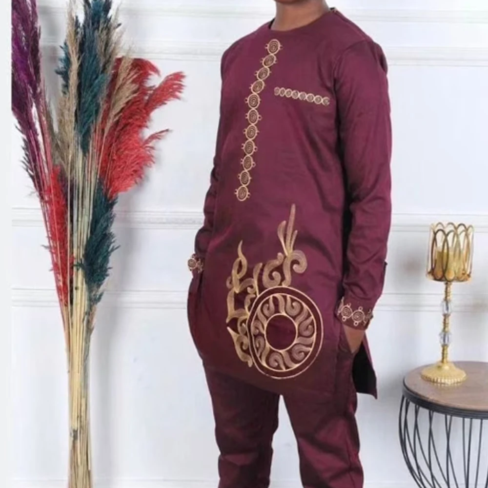 Luxury African Traditional Men\'s Clothing Elegant Full Suits Male Pant Sets To Dress Native Outfit Ethnic Dashiki Kaftan