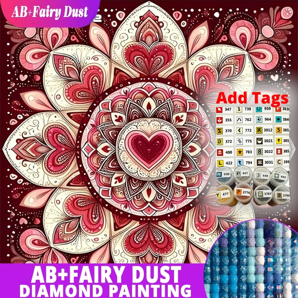 

Fairy Dust AB 5D Diamond Mosaic Flower Picture Rhinestones Painting Mandala Full Square Embroidery Velvet Canvas Love Heart Deco