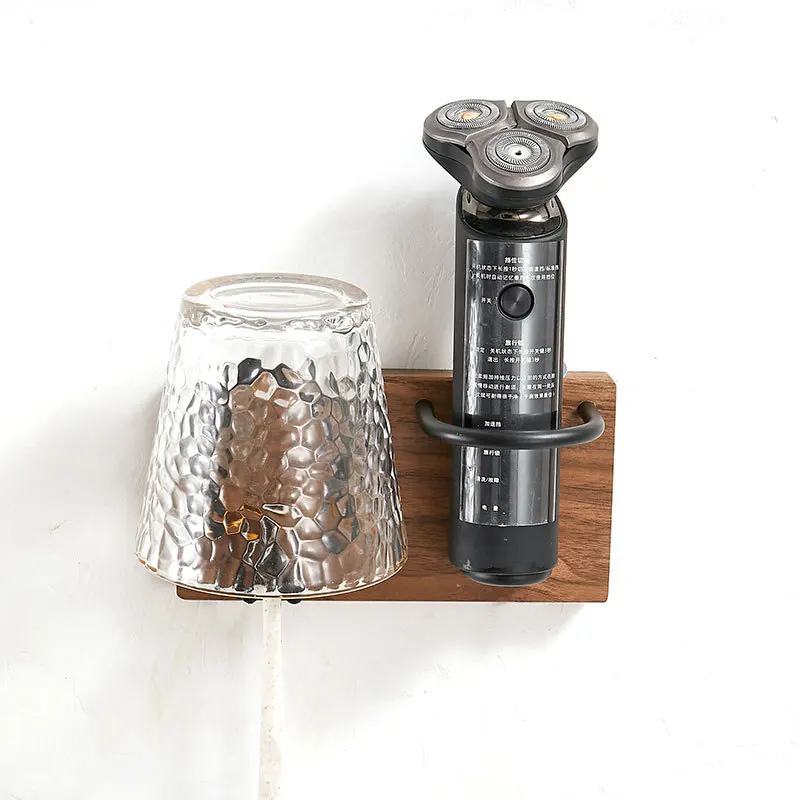 

Solid Wood Toothbrush Holder Bathroom Shelving Cup Scraper Electric Shaver Holder Wall Hanging Multifunctional Storage Rack