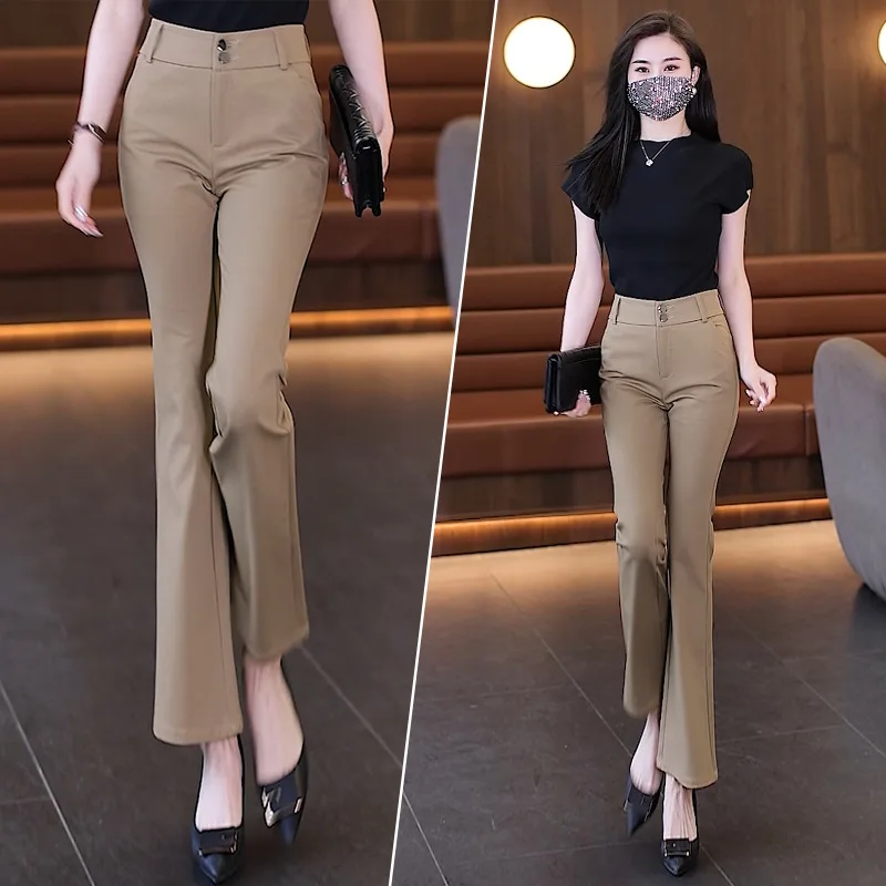 سراويل واسعة للنساء، سراويل بدلة أنيقة عالية الخصر للخريف، سراويل صغيرة للتخسيس متعددة الاستخدامات ذات جرس سفلي