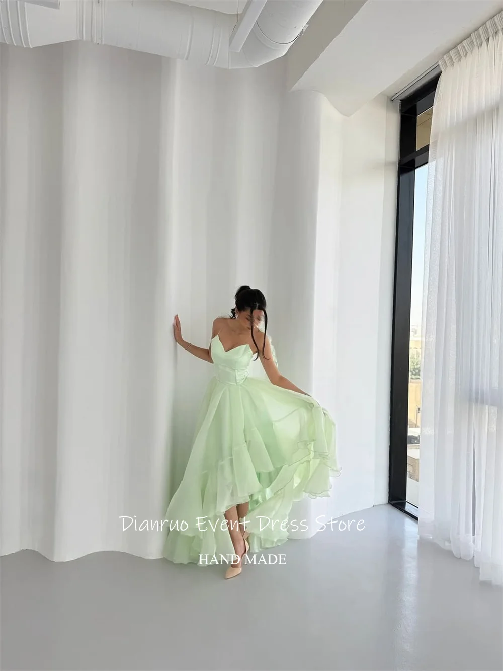 Dianruo hortelã verde organza vestidos de noite querida feminino robe soirées assimétrico babados vestido de festa de casamento personalizado