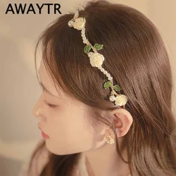 AWAYTR Flower Pearl Hair Bands For Girls Headbands For Hair Woman Sweet Hair band Handmade Head Hoop Hair Accessories New