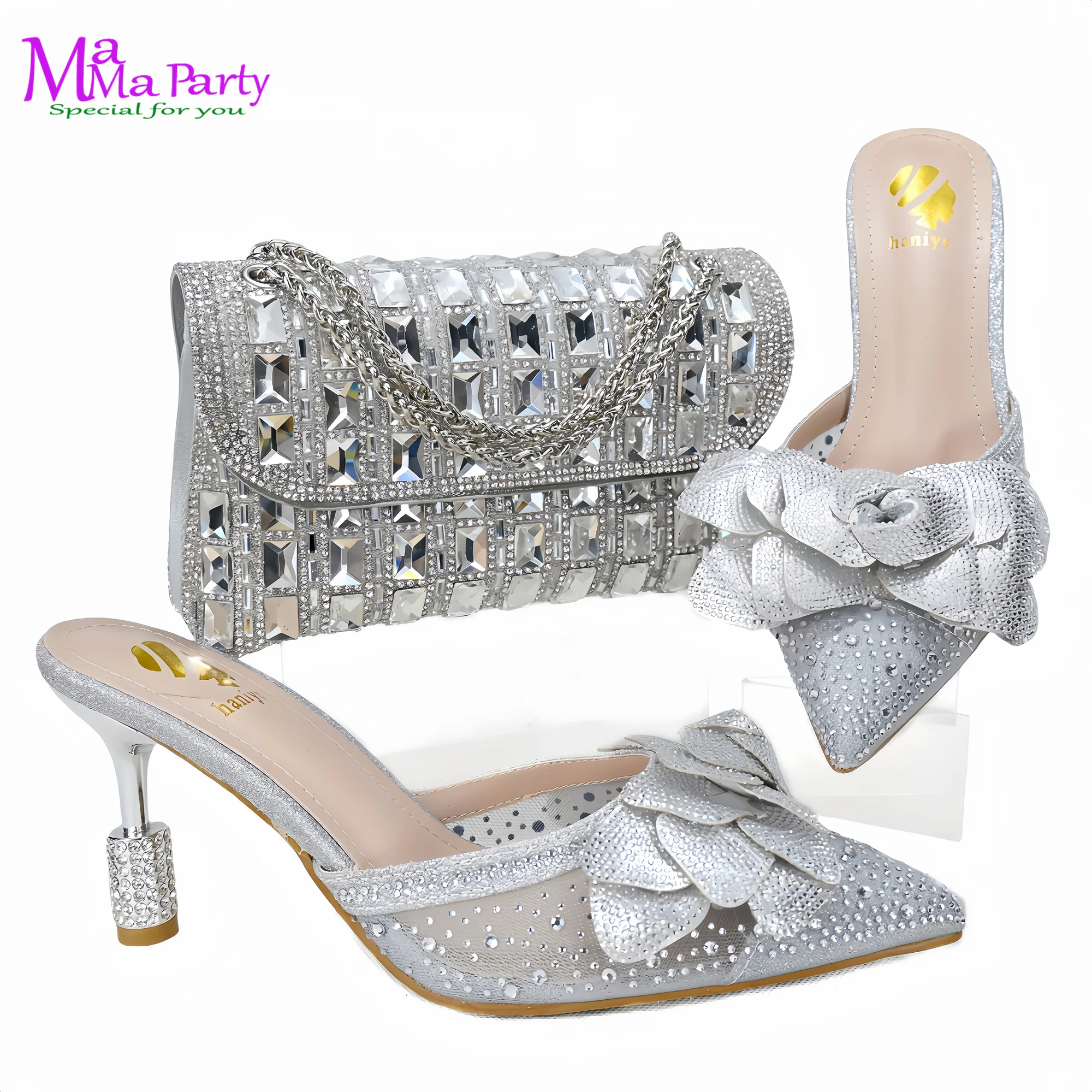 Elegant New Design 2024 Winter Design Italian Women Shoes and Bag Set in Purple Color High Quality Pointed Toe For Party